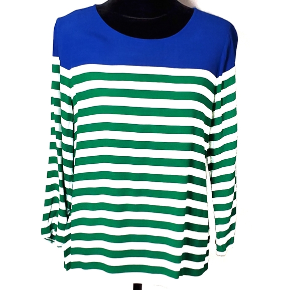 J. Crew Blue, Green, and White Striped Blouse